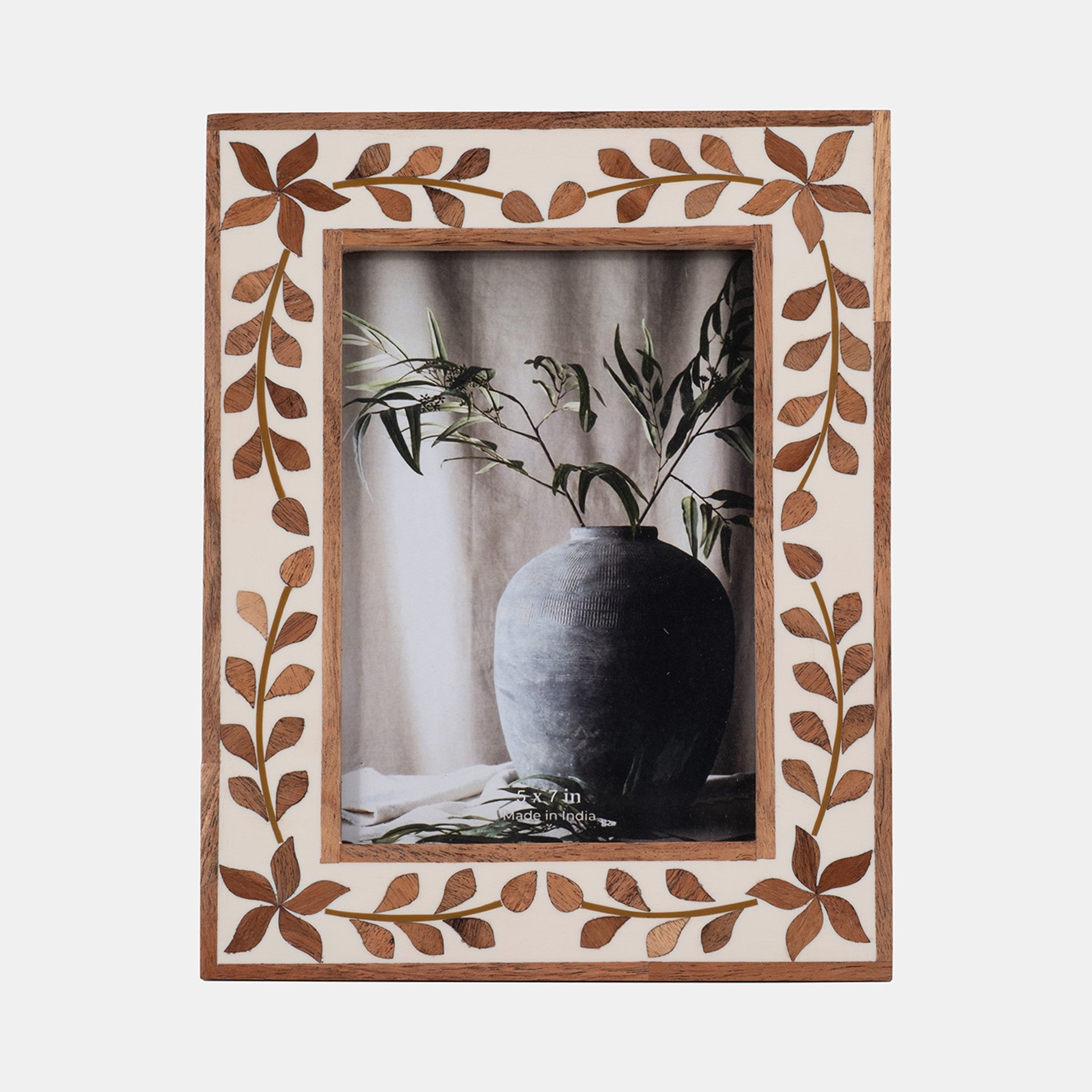 Wood Inlay Vine Photo Frame