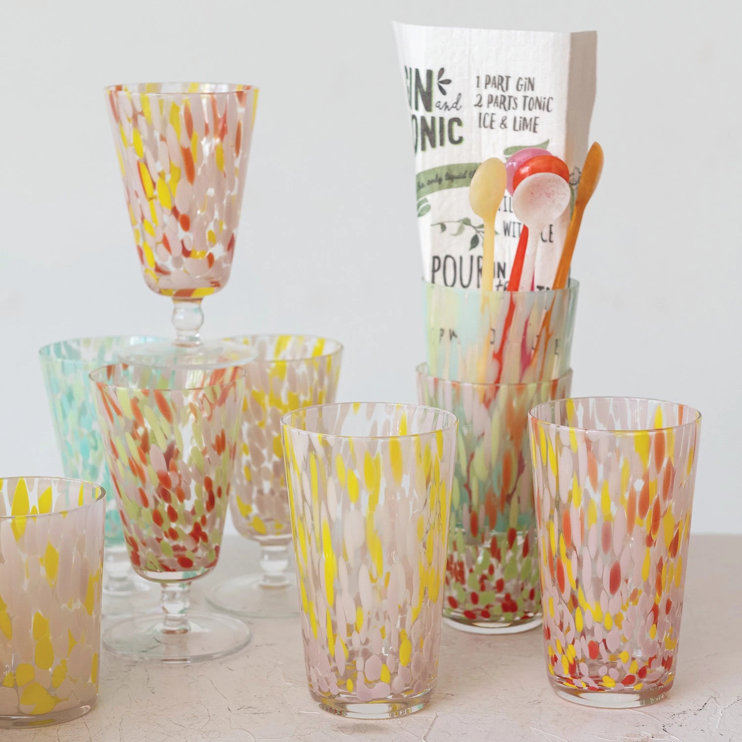 14 oz. Hand-Blown Confetti Drinking Glass