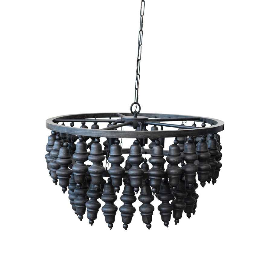 Metal & Mango Wood Bead Chandelier w/ 5 Lights